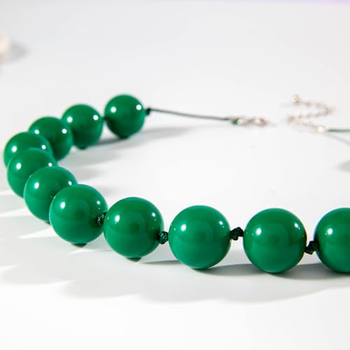 Caiyao Bohemian Colorful Acrylic Round Beaded Choker Necklaces Handmade Adjustable Resin Beads Clavicle Rope Necklace for Women Men Ethnic Costume Party Vacation Jewelry Gifts - color: Green