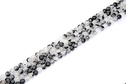 Adabele 15 Inch Natural Black Rutilated Quartz Gemstone 6mm Faceted Flat Round Coin Loose Beads Gem Stone Spacer (59-64pcs) for Jewelry Making GZ13-5 - color: Black Rutilated Quartz, size: 15 Inch/1 Strand