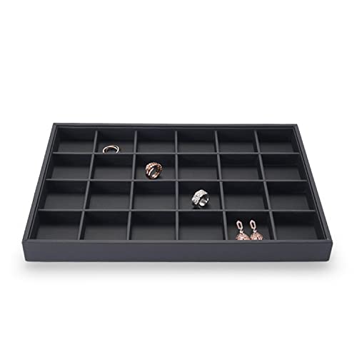 Oirlv Stackable Jewelry Organizer Tray Premium Leather 24 Grid Jewelry Drawer Organizer Dresser Tabletop Trinket Earring Ring Storage - style: P01703