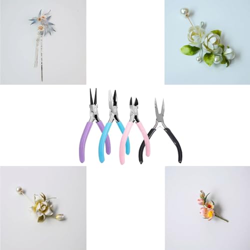 4 Pack Jewelry Pliers Tool Set, Jewelry Making Kit Includes Round, Chain, Needle, Wire Cutters and Bent Nose Pliers for Jewelry Beading Repair Making Supplies