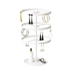 3 Tiers Metal Rotating Earring Holder Organizer Stand Adjustable Display Tree, 126 Holes Large Carousel Rack for Stud Hoop Pierced Dangling Women Girls, Perfect View for All Earrings (White) - color: White