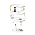3 Tiers Metal Rotating Earring Holder Organizer Stand Adjustable Display Tree, 126 Holes Large Carousel Rack for Stud Hoop Pierced Dangling Women Girls, Perfect View for All Earrings (White) - color: White