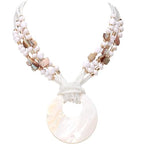 Coiris Shell Pendant Statement Strand Necklace for Women Boho Multi Beads Natural Stone Colorful Necklace Bohemian Handmade Chunky Shell Beaded Collar Jewelry for Women - color: White