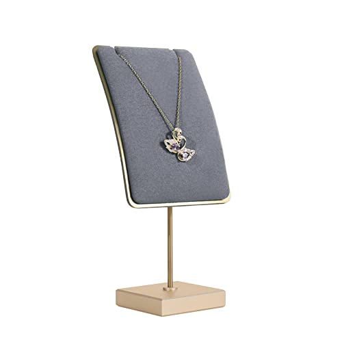 Grey velvet necklace display stands for selling, small metal jewelry organizer necklaces storage for show【Grey】 - color: Gray