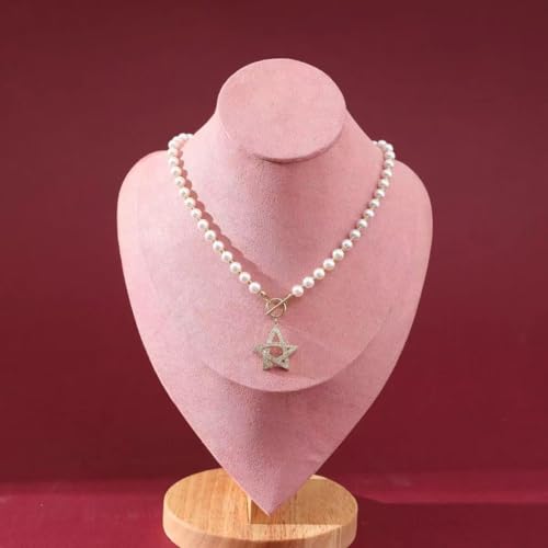 2 Pack of Solid wood props portrait model chain and long necklace display props, jewelry retail store counter model necklace pendant jewelry stand rack for vender selling (pink, 2 Pack (M+L))