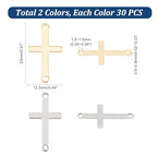 UNICRAFTALE about 60Pcs 2 Colors Stainless Steel Cross Connector Charms Links Easter Theme Crucifix Cross Charms Double Hole Sideways Cross Links Pendants for Bracelet Necklace Jewelry Making 23mm