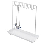 MyGift White Metal Jewelry Organizer Stand for Necklaces with 20 Hooks and Ring Tray - color: White