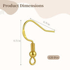 Sterling Silver Earring Hooks, 120 PCS 14K Gold Plated Fish Hook Earrings for Earring Making Supplies Kit, Jewelry Making Supplies for DIY Earrings Hypoallergenic Ear Wires Fish Hook - color: 14K Gold