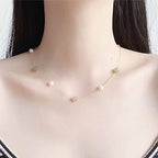 Natural Hetian Jade & Pearls Beaded Necklace Bracelet Jewelry for Women, Lucky Green Jade White Pearl Charm Adjustable Chain Jewelry Gift for Mom Lover her - color: Necklace