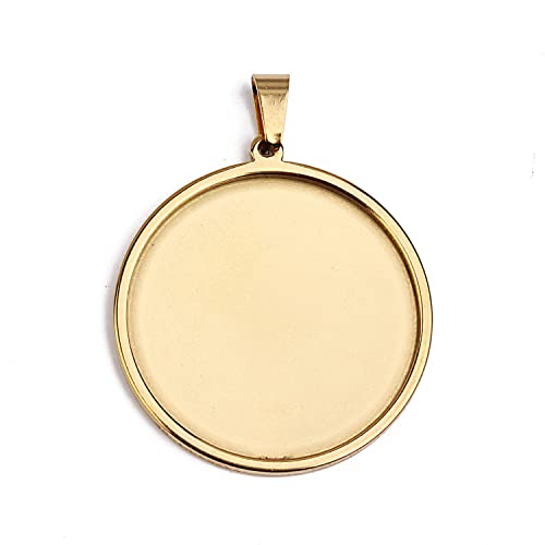 10pcs stainess steel cabochon base setting 20mm 25mm 30mm round cameo pendant trays diy jewelry blank bezel for necklace making (30mm gold) - size: 30mm Gold