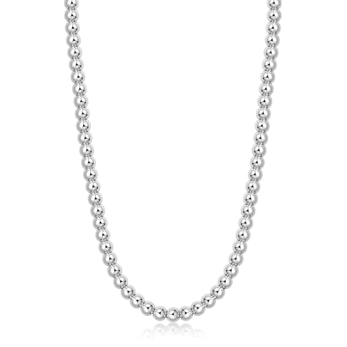 AMITER Stainless Steel Bead Necklace, 3mm/ 4mm/ 5mm/ 6mm/ 8mm Ball Beaded Chain Necklaces for Women & Men - size: 26 Inches, style: 6mm Silver
