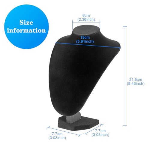 TENINYU Professional 3D Necklace Display Stand, Black Velvet Jewelry Bust Holder, 8.5 Inch Chain Organizer Tower for Home Display (Black) - color: Black