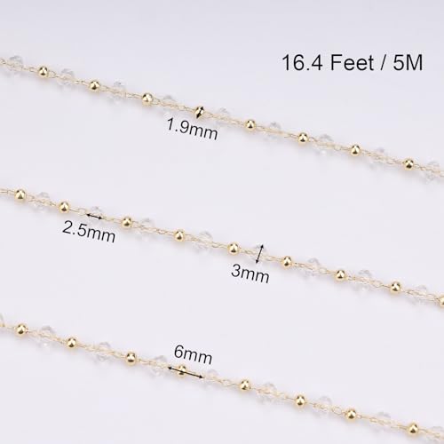 SMYHTGLIF 16.4 Feet Clear Crystal Chain for Jewelry Making Gold Plated Brass Bead Jewelry Making Chains Permanent Jewelry Findings - color: Transparent