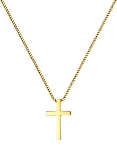 REVEMCN Black Gold Silver Cross Necklace for Boys Stainless Steel Mens Cross Pendant Chain Necklace for Men Women Religious Jewelry Gifts for Boys Girls Chain 16-24 Inches - color: Gold - 0.8'' × 0.5'' cross pendant, size: 20 inches