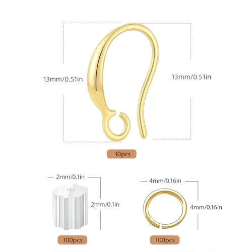 14K Gold Plated Earring Hooks, 230PCS Hypoallergenic Earring Findings for Jewelry Making Fish Hooks for DIY Bulk Pack - color: 14K Gold-Simple Earring Hooks