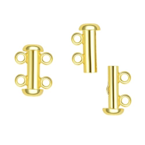 2pcs Adabele Real Yellow Gold Plated Sterling Silver 2 Strands Multi-Strand Slide Lock Tube Clasp Set Hypoallergenic Nickel Free for DIY Jewelry Making SS91-2 - color: Gold Plated Sterling Silver, size: 2-Strand clasp - 2pcs