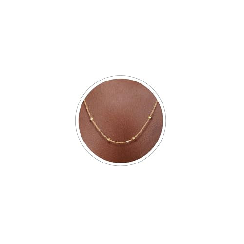 Carffordo Mothers Day Gifts 925 Sterling Silver Chain Necklace 16K Gold Plated Beaded Chain Necklace for Women Simple Dainty Choker Necklace Satellite Waterproof Link Necklace Trendy Jewelry Gifts - color: Gold, size: 24 Inches (Women's Long Length)