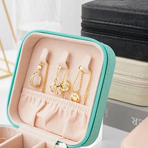 Neveika Portable Travel Mini Jewelry Box Leather Jewellery Ring Organizer Case Storage Gift Box Girls Women (blue). - color: blue