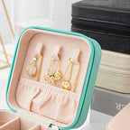 Neveika Portable Travel Mini Jewelry Box Leather Jewellery Ring Organizer Case Storage Gift Box Girls Women (blue). - color: blue