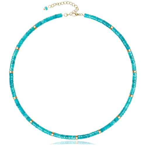 AGOT Beaded Gemstone Necklace for Women: Boho Bead Choker Natural Stone Necklaces - Handmade Jewelry for Summer Beach - color: Blue