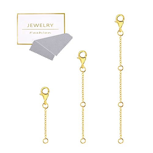 Gold Necklace Extenders,14K Gold Chain Extenders with Lobster Clasp, Durable Plated Solid Brass Necklace Bracelet Anklet Extension Chains(1 2 3 Inches, 3PCS) - color: D-Gold, size: 1,2,3inch