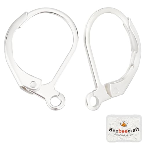 Beebeecraft 1 Box 50Pcs Leverback Earring Findings 925 Sterling Silver Plated French Earring Hooks 15.6x10x2mm Interchangeable Dangle Ear Wire Findings for Jewellery Making - color: 15.6x10mm Silver Earring Hooks