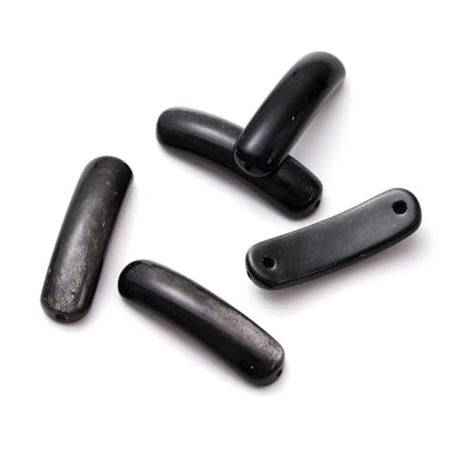 5PCS Natural Black Obsidian Stone Rectangle Curved Beads Gemstone Pendants Connectors for DIY Bracelet Neclace Jewelry Making - color: Black Obsidian