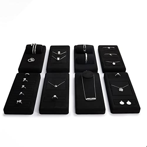 Oirlv Premium Black Microfiber Jewelry Display Tray Jewelry Display Set for Selling Small Jewelry Tray with 2 Pillow Bracelet Display Holder(TT07008) - size: 2 bracelet/bangle tray
