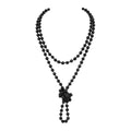 Bead Strand Versatile 60" Long Wrap Necklace - Handmade Knotted Multi Layer Sparkly Crystal, Semi Precious Natural Stone, Lava, Glass Faux Pearl - color: Natural Stone Bead - Lava Black