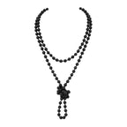 Bead Strand Versatile 60" Long Wrap Necklace - Handmade Knotted Multi Layer Sparkly Crystal, Semi Precious Natural Stone, Lava, Glass Faux Pearl - color: Natural Stone Bead - Lava Black