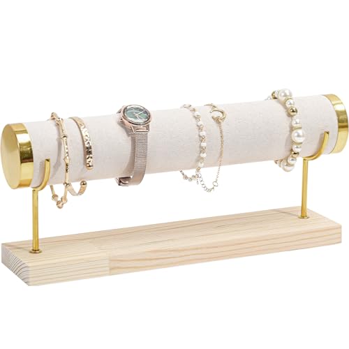 ProCase Bracelet Holder Display Bracelet Organizer Stand, Gold Detachable Bangle Storage Rack for Selling, Velvet Wrap Watch Holder with Wooden Base for Women Girls, Business Supplies - 1 Tier, Beige - color: Beige, size: 1 Tier