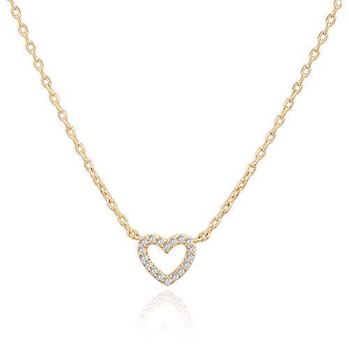 PAVOI 14K Gold Plated Cubic Zirconia Heart Necklace | Cute Dainty Love Pendant Necklaces for Women - Valentines Day Trendy Jewelry - style: Heart CZ