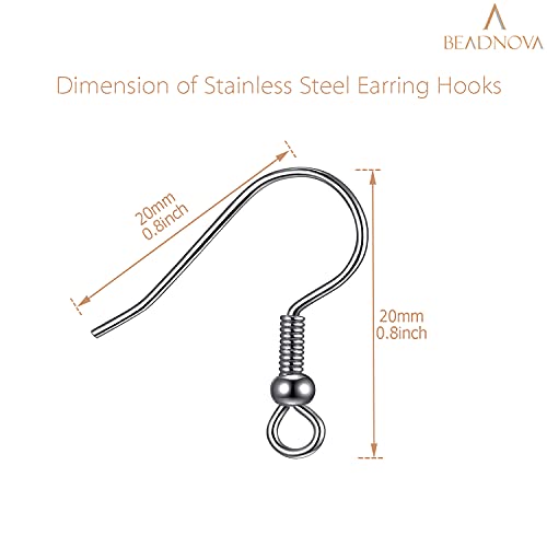 BEADNOVA 300pcs Stainless Steel Earring Hooks with Rubber Backs, Silver, Elegant, Polished, Hypoallergenic, DIY Ear Findings Supplies - color: 300pcs