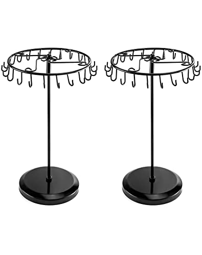 QWORK Spinning Jewelry Tree Display Stand, Jewelry Organizer with 23 Hooks, Black, 2 Pack - color: Black, size: 2er-pack