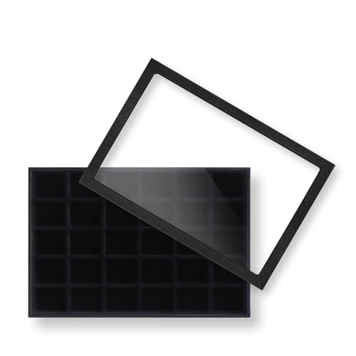 Wudygirl Jewelry Organizer 30 Grid Jewelry Tray with Lid Earring Holder Organizer for Women Ring Earring Bracelet Holder Storage (Pu Black) - color: PU-Black, size: 1 Pcs+Lid