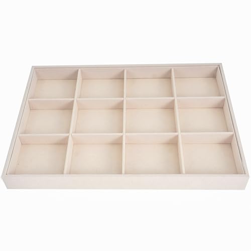 Large Velvet Jewelry Tray, Drawer Organizer for Jewelry in Dresser, Stackable Jewelry Drawer Organizer Inserts for Earring Necklace Bracelet Rings(Beige,12grid) - color: Beige, size: 12grid