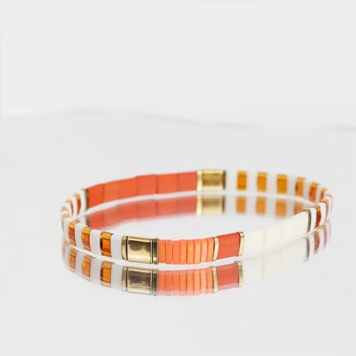Tila Beaded Stretch Strand Bracelets for Women, Cute Boho Stackable Handmade Colorful Mixed Flat Square Beads Elastic Beach Surfer Bracelet Trendy Jewelry Friend Gift - color: 0901I