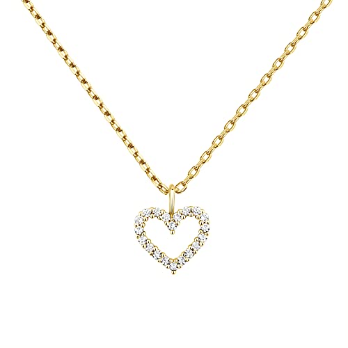 PAVOI 14K Gold Plated Cubic Zirconia Heart Necklace | Cute Dainty Love Pendant Necklaces for Women - Valentines Day Trendy Jewelry - style: Heart - Large