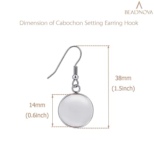 BEADNOVA Cabochon Setting Earring Hook 60pcs Blank Earring Bezel 14mm Stainless Steel Cabochon Setting Ear Wire Hook with Rubber Backs for Resin DIY Earwire Making (14mm, 60pcs) - color: 60pcs, size: 14mm