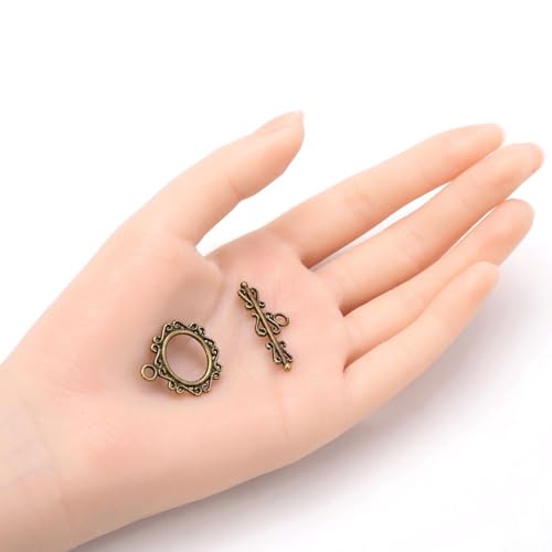 Adabele 20 Sets S Pattern Toggle Clasp 22mm (0.87 Inch) Large T-Bar Closure Tarnish Resistant Antique Bronze for Necklace Bracelet Craft Jewelry Making MC-AF52 - size: 22mm S Pattern Toggle
