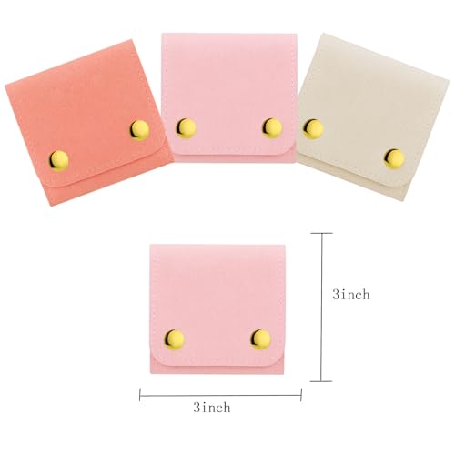 3pcs Small Jewelry Bags Butto Pouches Organizer Cases Gift Bags for Jewelry, 3"x3", Pink - color: Pink