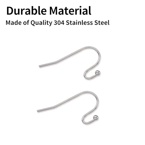 100Pcs Stainless Steel Earring Hooks French Hook Ear Wires for Earrings Jewelry Making Sterling Silver Wire Findings Dangle Pieces for DIY Craft Accessories
