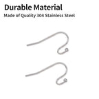 100Pcs Stainless Steel Earring Hooks French Hook Ear Wires for Earrings Jewelry Making Sterling Silver Wire Findings Dangle Pieces for DIY Craft Accessories