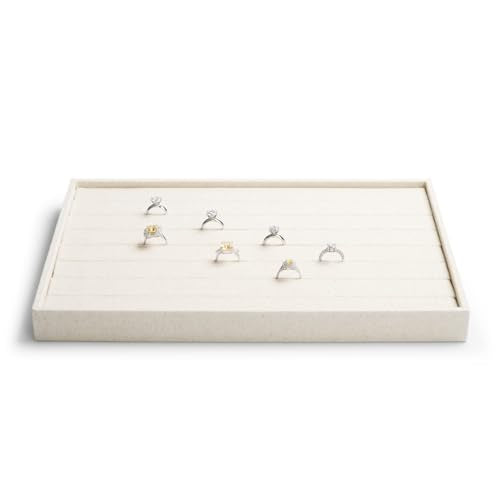 7-Slot Linen Jewelry Display Tray – Elegant Organizer for Rings, Earrings, Studs | Compact Storage & Decorative Showcase for Jewelry Accessories (White) - size: 7 Slot