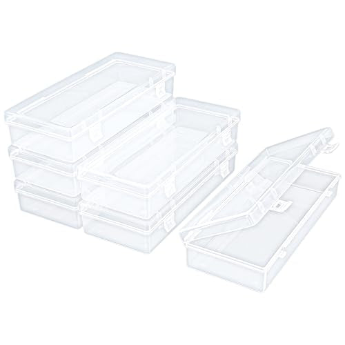 6 Pack Rectangular Clear Plastic Storage Containers Box with Hinged Lid for Beads and Other Small Craft Items (6.1 x 2.56 x 1.18 inch) - size: 6.1 x 2.56 x 1.18 inch