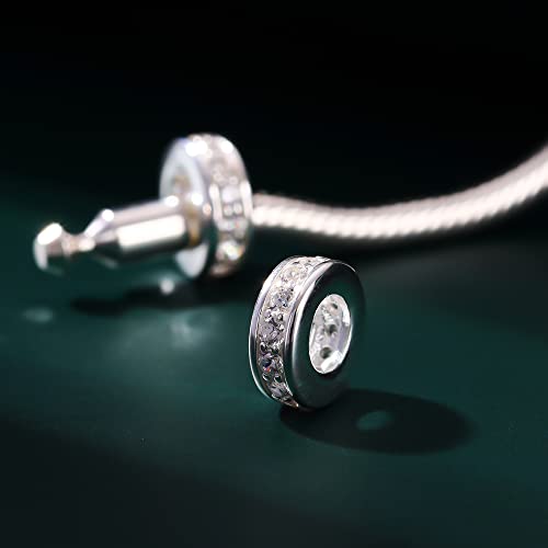 925 Sterling Silver Spacer Charm Bead with Clear CZ for Pandora Charms Bracelets - color: 4pcs Clear