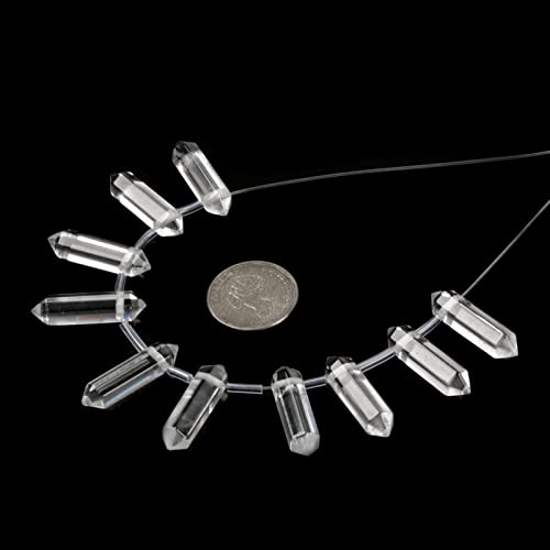 Clear Quartz 32mm Natural Gemstone Hexagonal Wand Jewelry Making Crystal Pointed Chakra Reiki Healing Beads 2mm Hole Drilled(Pack of 10) - color: Clear Quartz