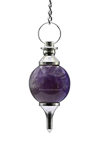Amazing Gemstone Amethyst Crystal Ball Pendulum for Divination - Dowsing Pendulum Necklace with Chain and Quartz Bead for Reiki Healing and Crystal Grid Meditation - color: Amethyst
