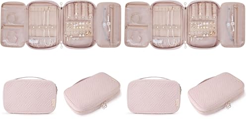 BAGSMART Jewelry Organizer Case Large Travel Jewelry Storage Bag for Necklace, Earrings, Rings, Bracelet, Soft Pink (Pack of 2) - color: Soft Pink, size: Medium (Pack of 2)