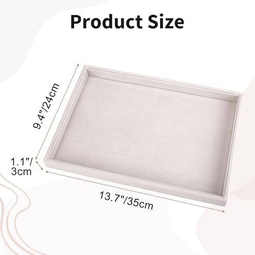 2 Pcs 13.8" x 9.5" Velvet Jewelry Tray Jewelry Display Tray Flat Tray, Stackable Empty Plate Trays for Earrings Necklaces Bracelet Rings Display Showcase - Beige - color: Beige, size: Flat Tray 13.8"x9.5"